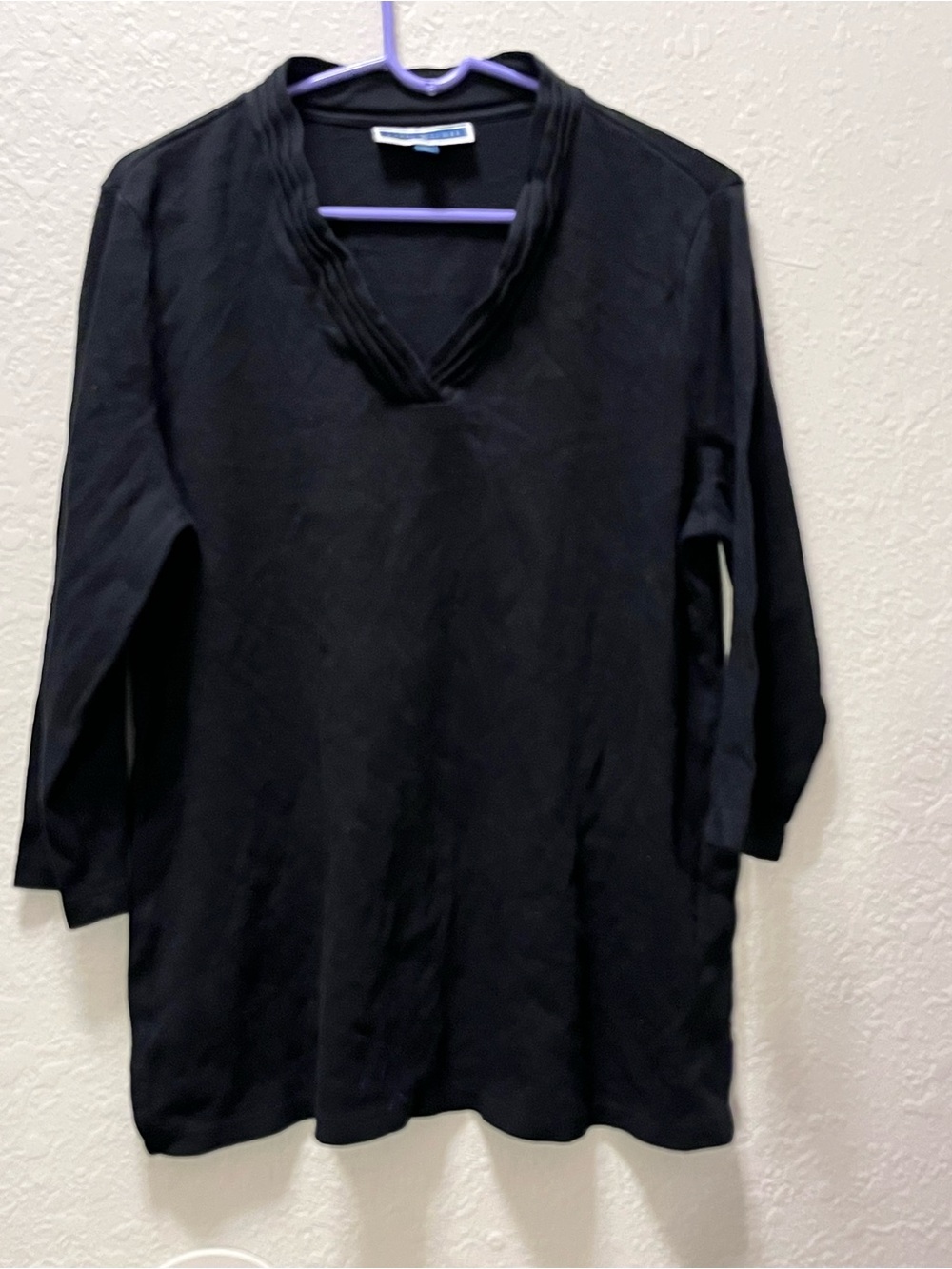 Karen Scott Black V-Neck 3/4 Sleeve Tunic Top